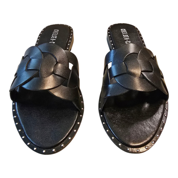 Chelsea Crew Tracy Studded Flats Womens Size 6 Black Open Toe Casual Office - Picture 2 of 11